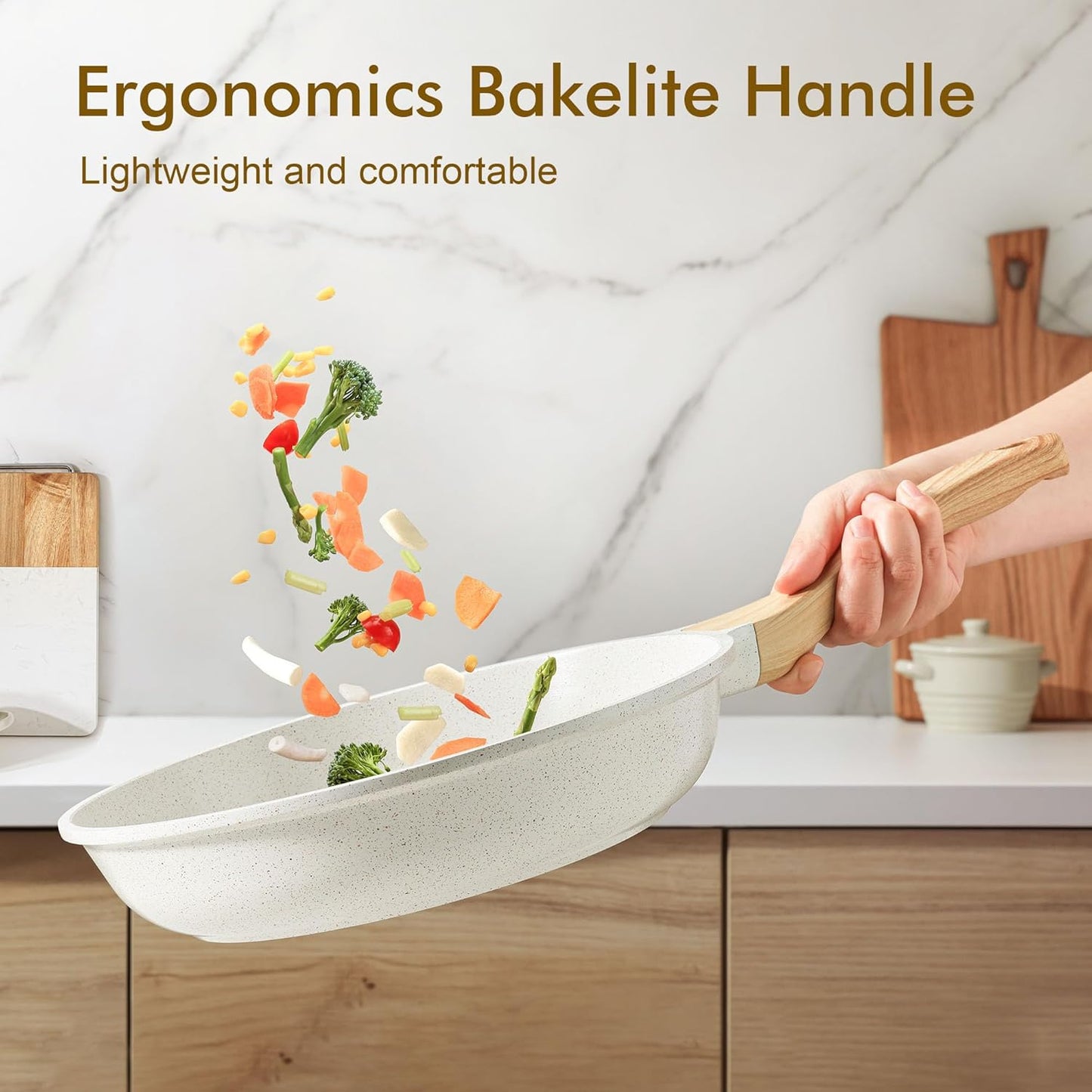 SENSARTE Nonstick Ceramic Frying Pan - 8-Inch Healthy Omelet Skillet, PFAS-Free & Induction Compatible, White (Pack of 2)