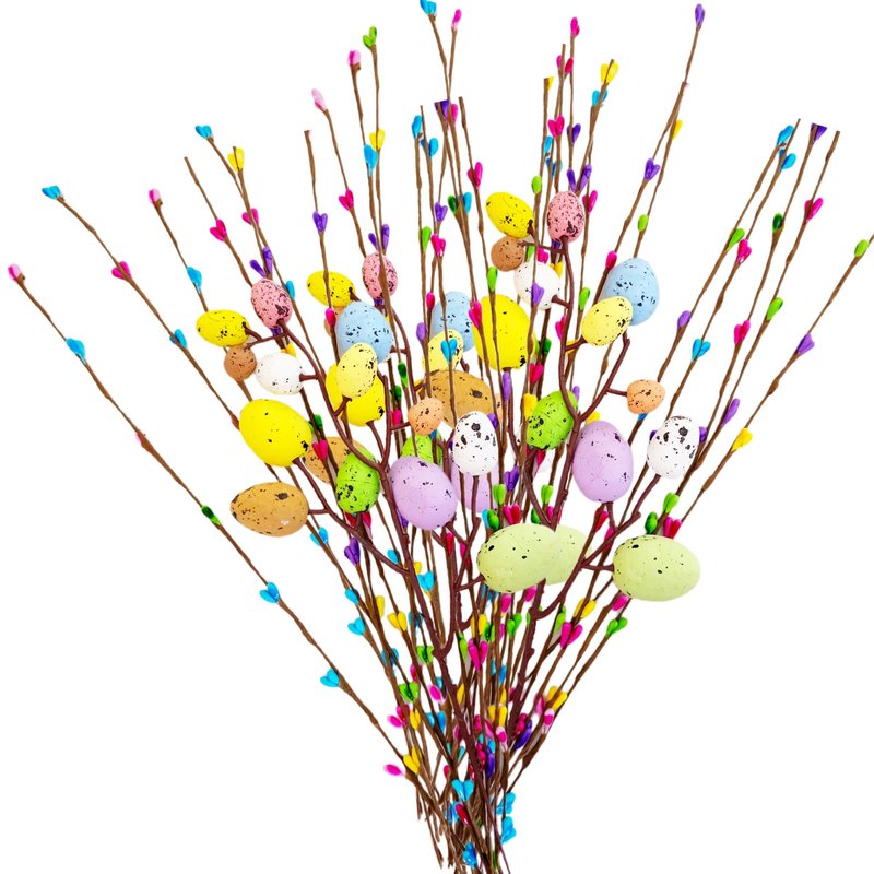 VSHZXFH 33pcs Artificial Spring Floral Stems Spray Vine with Pastel Eggs and Berries - Table Centerpiece Twig Branches for Baby Shower Birthday Party Floral - Home Centerpiece Wreath Decoration