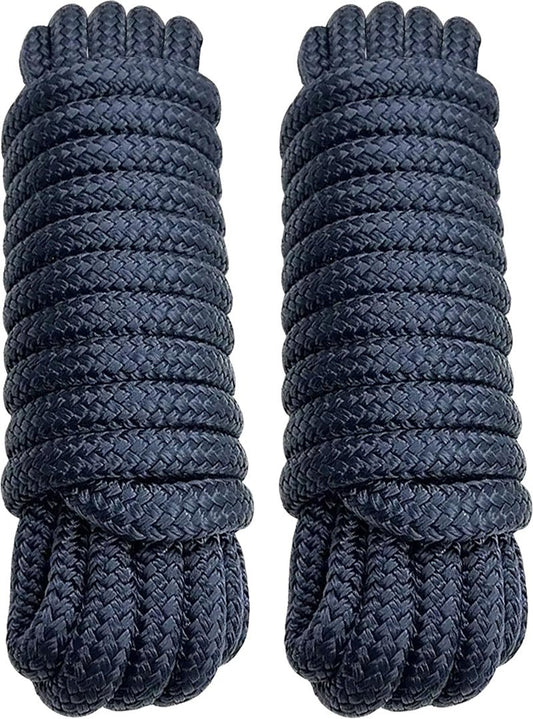 PACTHSD Double Braid 5/8" x 15' Boat Dock Lines (2-Pack) – Nylon Boat Ropes for Docking with 15" Spliced Eye – Heavy Duty Marine Rope – Soft & Durable Boat Lines for Pontoon and Light Boat (Navy Blue)