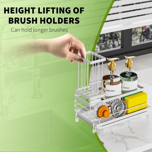 Cisily Stainless Steel Kitchen Sink Caddy Organizer, Sponge Holder for Sink Rustproof, Non-Slip Soap Dish Dispenser Brush Holder Storage, Home & Kitchen Essentials Accessories (White)