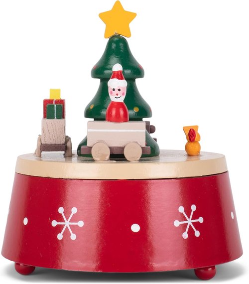 Cottage Garden Musical Christmas Figurine - Rotating Tree with Red Snowflakes | 6-Inch Plays Jingle Bells