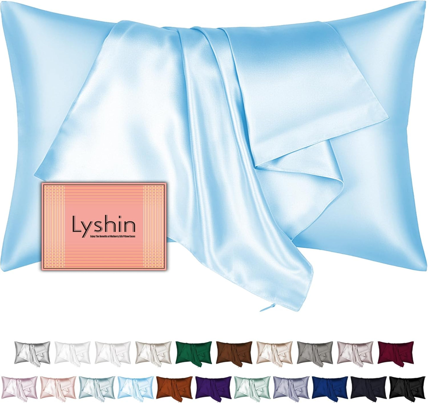 Skiennix Mulberry Silk Pillowcase - Queen Size, Hidden Zipper, Smooth & Breathable, Sky Blue