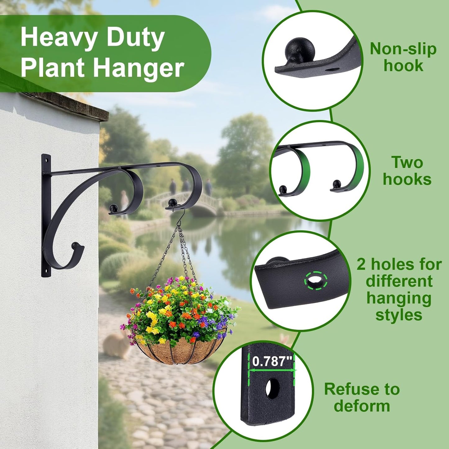 Skiennix 10-Inch Hanging Plant Hangers - Decorative Iron Hooks for Indoor/Outdoor Use | 4-Pack