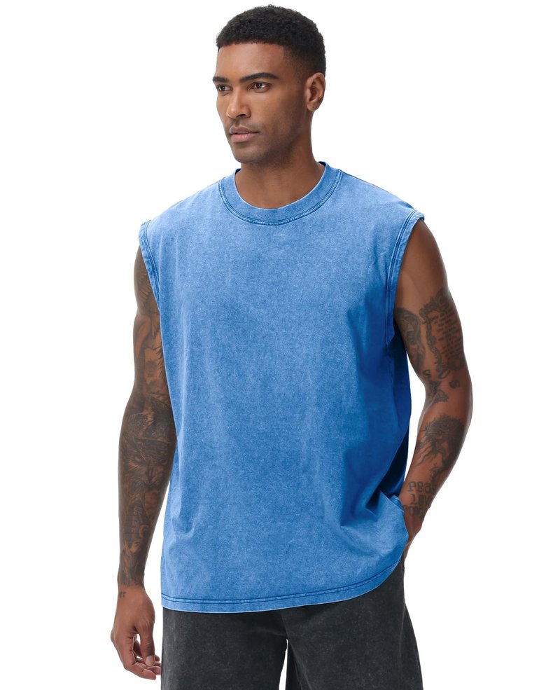 SnowElve 3 Pack Mens Workout Tank Tops Sleeveless Tee Shirts Men Muscle Shirt Gym Acid Wash T Shirts Running Beach Loose Fit Tee(BUGYBK,3XL)