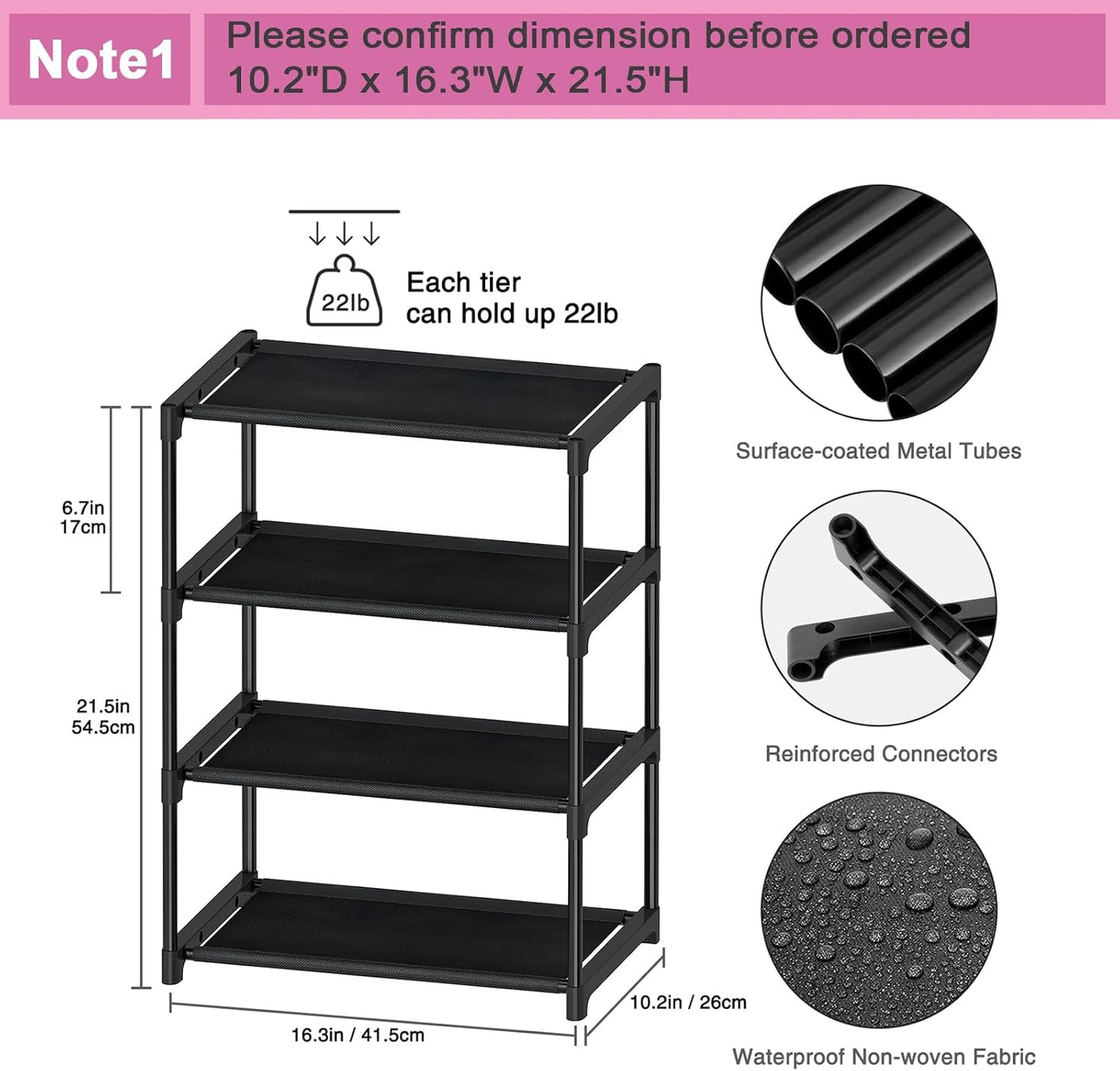 Autonomier 4-Tier Extra Small Shoe Rack - Narrow Stackable Organizer for Kids & Adults | 16.3" Wide