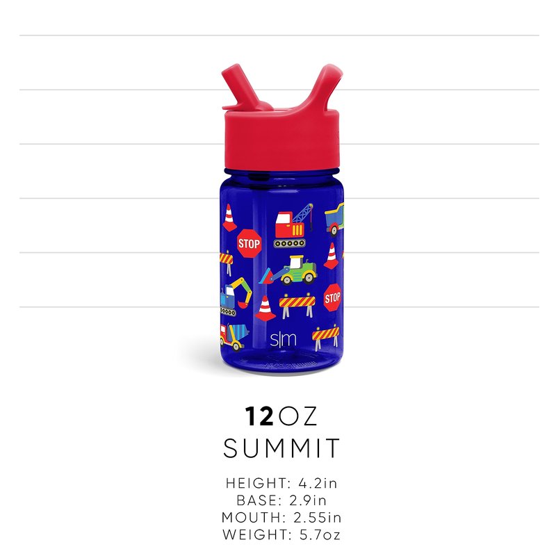 Simple Modern Kids Water Bottle Plastic BPA-Free Tritan Cup with Leak Proof Straw Lid | Reusable and Durable for Toddlers, Boys | Summit Collection | 12oz, Under Construction