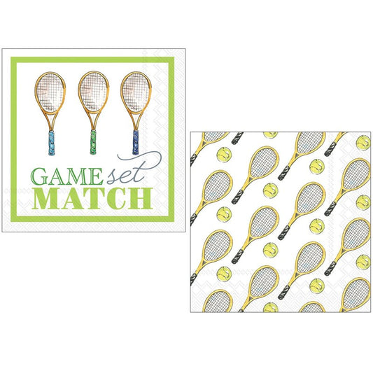 Tennis Themed Party Napkins- 40 Count | 2 packs of 20CT Beverage Napkins | Game Set Match & Tennis Designs, 5" x 5"