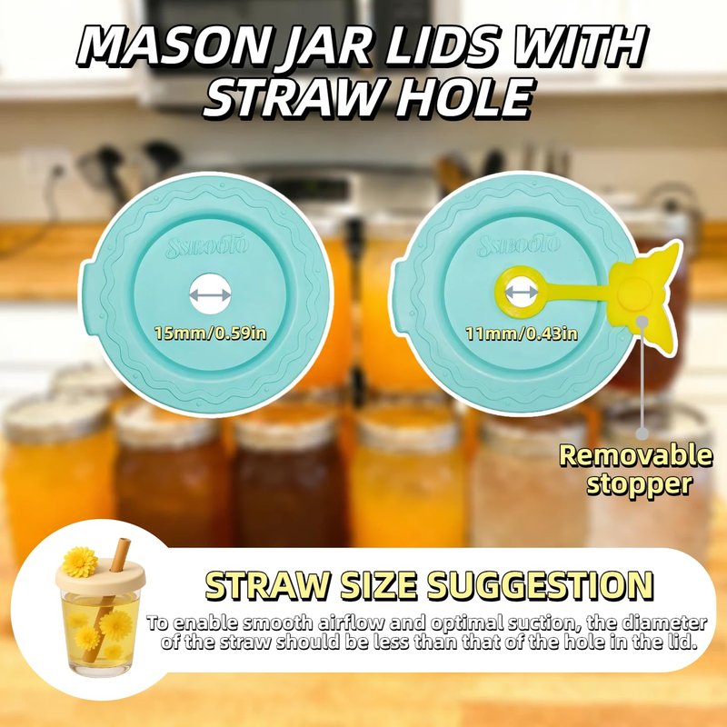 SSIBOOTO 4 Pack Silicone Mason Jar Lids with Straw Hole,Mason Jar Drinking Lids for Ball, Kerr and More,Fit Regular Mouth & Wide Mouth,Leak-Proof,Dishwasher Safe (Single Color)
