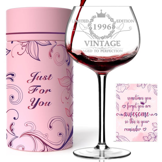 Gumry 30TH Birthday Gifts for Women, Vintage 1996 Engraved Wine Glass, 30 Year Old Birthday Decorations For Women, Funny 30 Bday Gifts Idea for Her, Friends, Daughter, Sister - Turning 30 Present