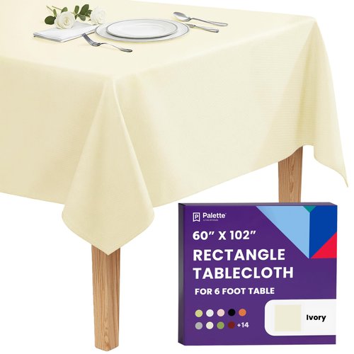 Gee Di Moda Rectangle Tablecloth - 60 x 102 Inch Ivory Table Cloth for 6 Foot Rectangle Tables - Heavy Duty Washable Fabric - for Holiday Party, Dinner, Weddings, Baby Shower & Events