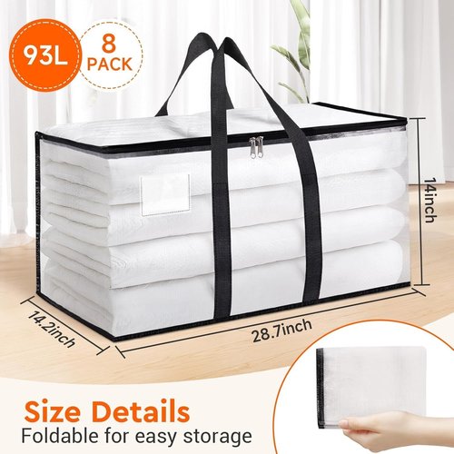 BlissTotes Moving Bags - Heavy Duty 93L Extra Large Storage Totes with Zipper & Reinforced Handles