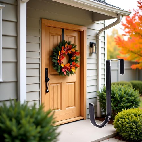 Czhotg Black Wreath Hanger - Strong Bearing Fall Wreath Christmas Halloween Decorations Carbon Steel Wreath Door Hook 5" Height Wreath Hangers, Front Door Metal Over The Door Single Hook, Home Décor