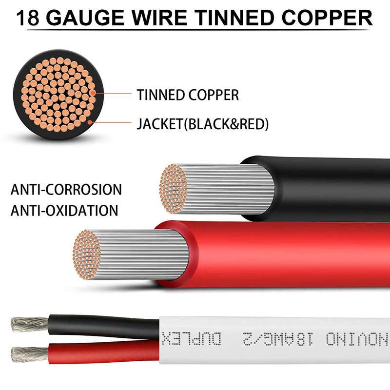 18 Gauge Marine Wire 18 AWG Duplex Marine Grade Wire,50ft Tinned Copper Oxygen-Free Insulated Red& Black Electrical Cable for Boat/Automotive/RV/Camper/Trailer Outdoor Use