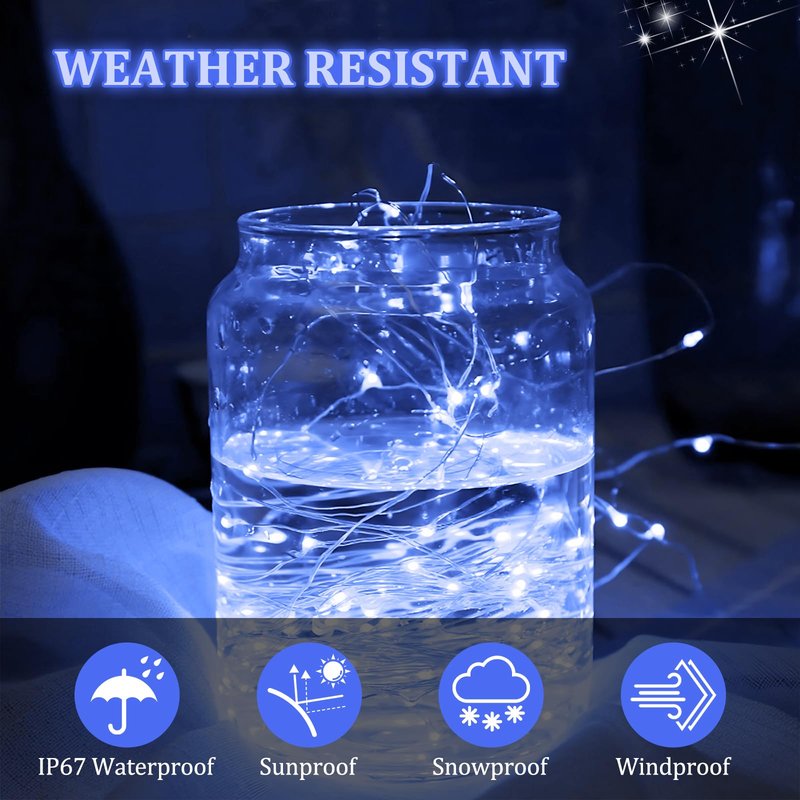 Kangheshun 2 Pack Led Fairy Lights Battery Operated String Lights Waterproof Silver Wire 7 Feet 20 Led Firefly Starry Moon Lights for DIY Wedding Party Bedroom Patio Christmas (2 Pack, White)