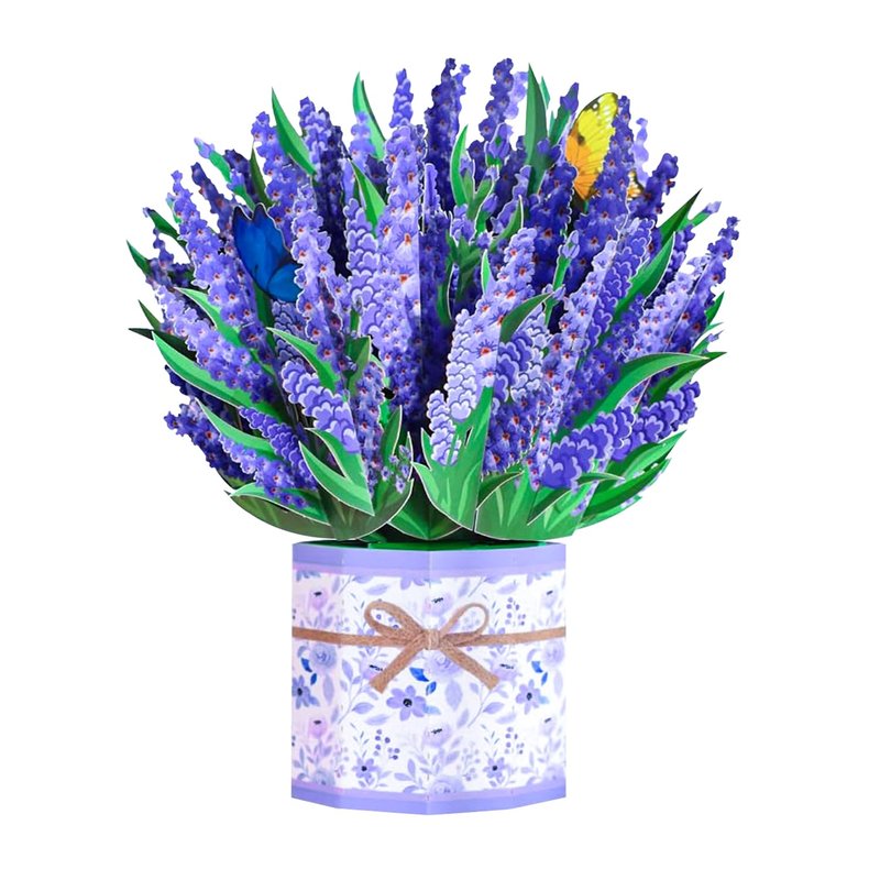 ROBBEAR Lavender Bouquet Pop Up Card, 3D Flower Greeting Card with Envelope for Any Occasion, Birthday, Mother's Day, Anniversary, Valentines Day, Foldable Flower Cards for Wife or Friends