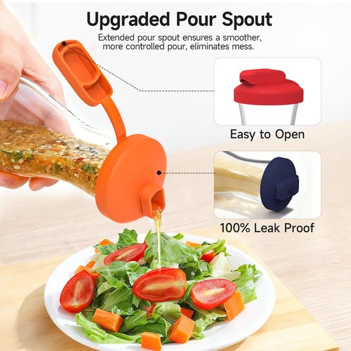 CHEFAID Silicone Replacement Lids Fit Good Seasons Cruet, Shake It No Spills, Pour Spout Lids for Salad Dressing Shaker Bottle with Labels, BPA-Free & Airtight - Cruet Not Included (Mix1, 4 Pack)