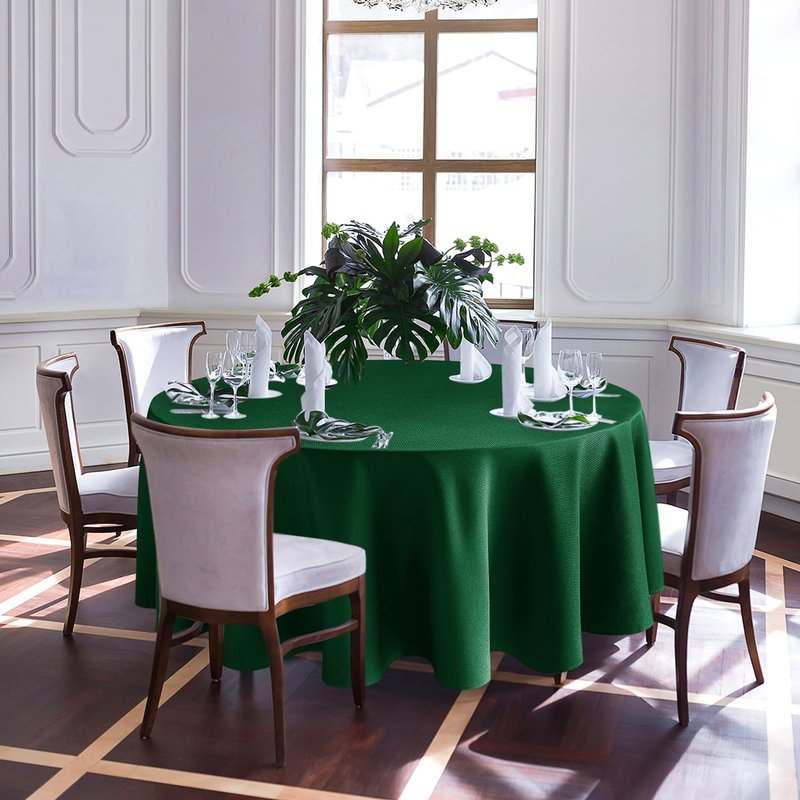 Biscaynebay Textured Fabric Christmas Round Table Cloth 90", Hunter Green Water Resistant Folding Table Covers for Dining, Kitchen, Wedding & Parties Machine Washable