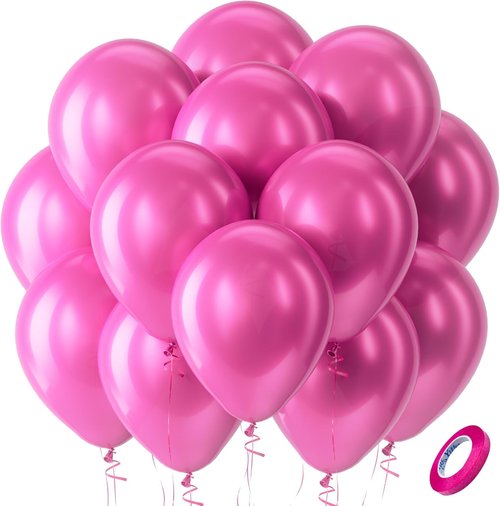 Bezente Hot Pink Latex Balloons - 100 Pack 12-Inch Round Helium Balloons for Parties & Celebrations