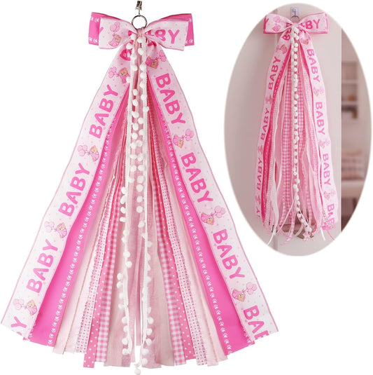 Welcome Home Wreath Bow by Baby Girl - 27.5" Large Pink 11-Layer Ribbon Door Hanger for Nursery Decor