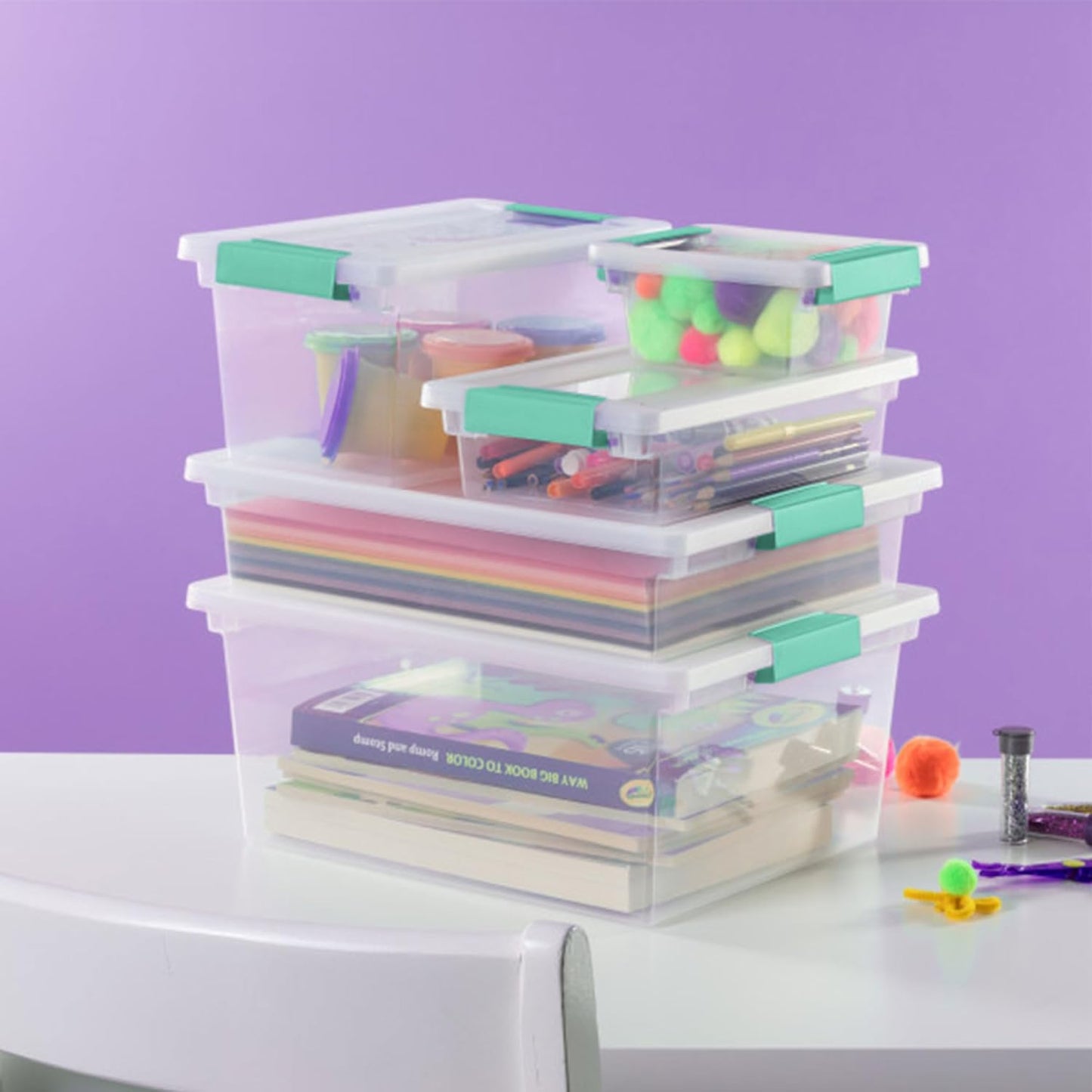 Sterilite 30-Pack Clip Box | Stackable Clear Plastic Bins with Latching Lids for Organizing Arts & Crafts