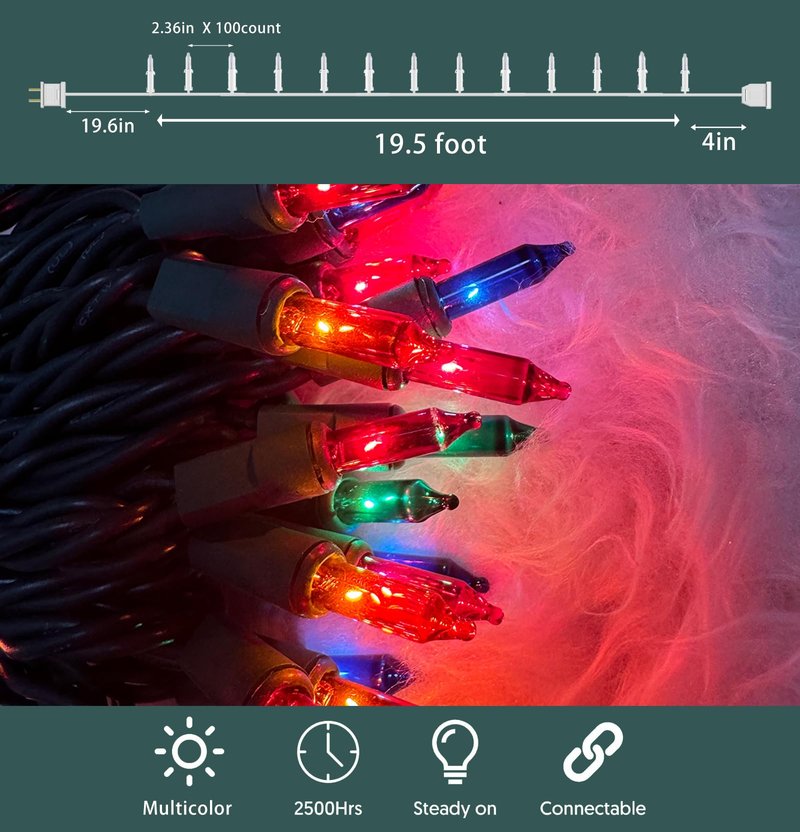 Christmas Lights 100 Count Clear Christmas Tree String Lights with White Wire for Outdoor Indoor Christmas Decorations Wedding Decorations Valentines Day Decor,UL Certified (21feet)