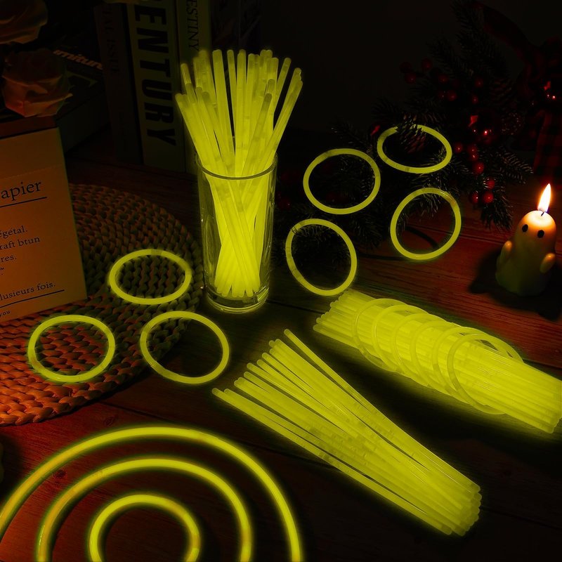 Taikula 200 Pack 8'' Glow Sticks Bulk Party Favors Yellow Light Up Sticks with Connectors Neon Glow in the Dark Party Supplies Bracelets for Holiday Birthday Party Decoration(Yellow)