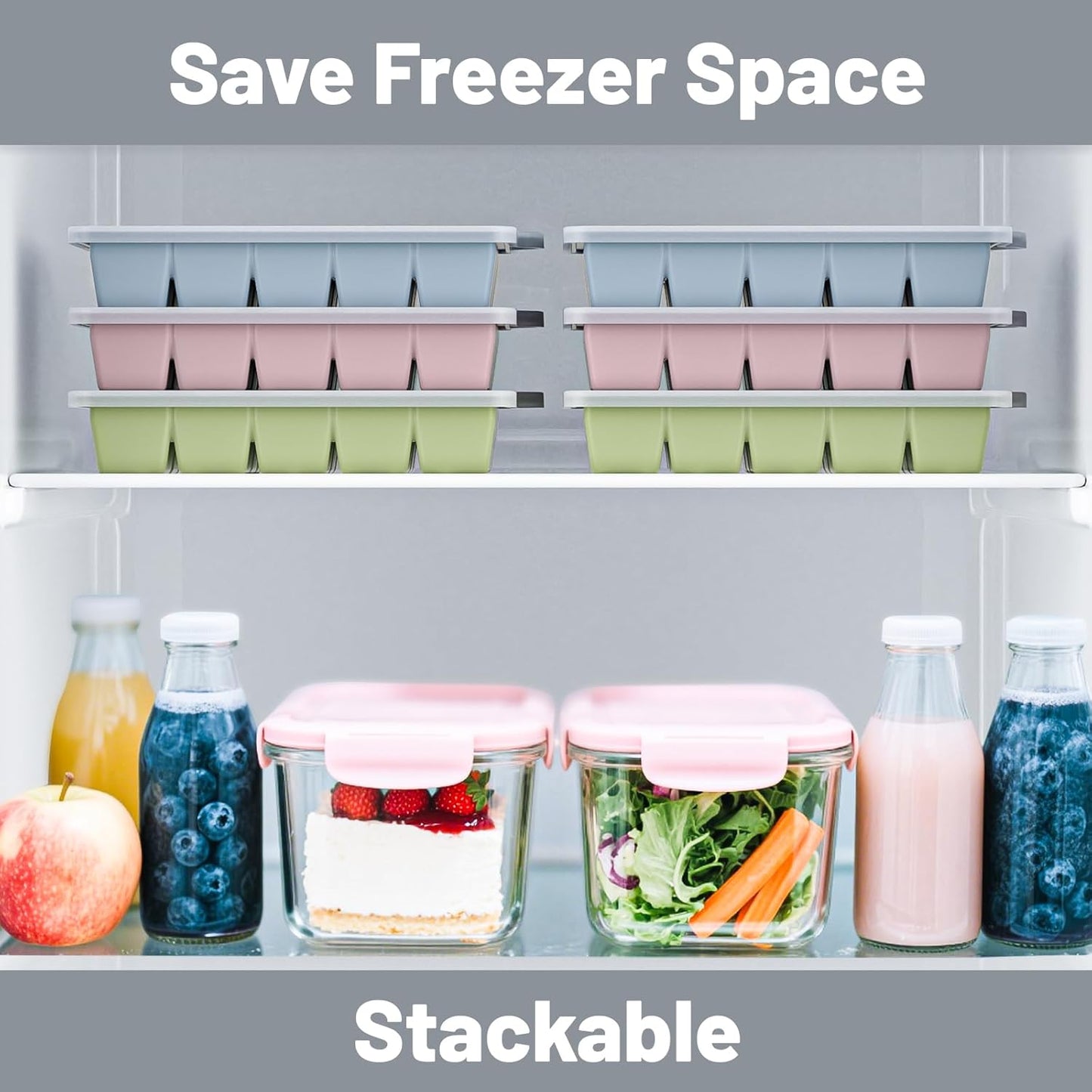 Skiennix Silicone Ice Cube Tray 3 Pack - Easy Release BPA-Free Ice Cube Molds for Cocktails | Blue, Pink, Green