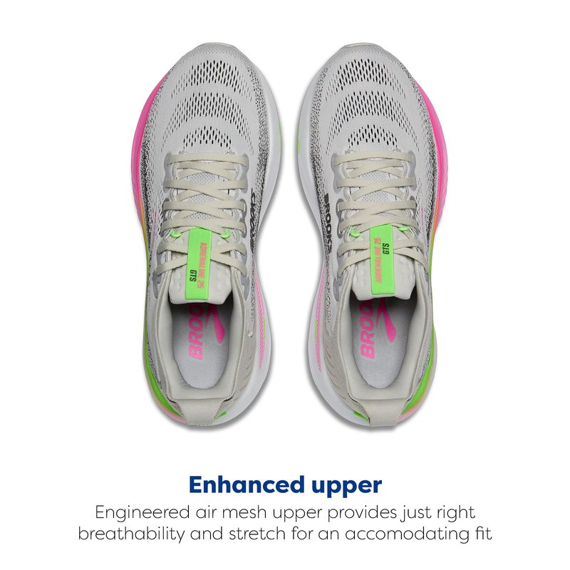Brooks Women’s Adrenaline GTS 25 Supportive Running & Walking Shoe - Oyster/Pink/Green - 8.5 Medium