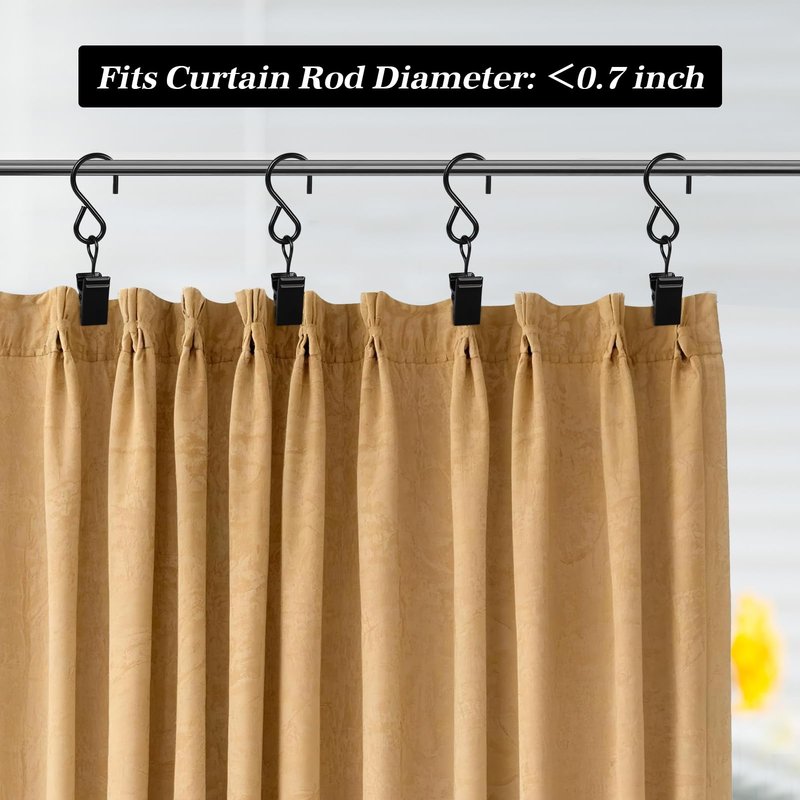 HOOSUN 46 Pack Curtain Hooks Clips,S Hooks for Hanging Outside String Lights,Metal Curtain Rod Hooks,Small Light Clips,Art Craft Display,Backdrop Clip,Stainless Steel S Curtain Hook Hanger for Drapes