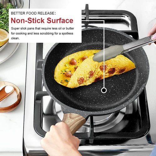 Caannasweis Nonstick Granite Frying Pan Skillet, Non Stick Omelette Frying Pans, Omelet Egg Pan, Stone Cookware Chef's Pan, Induction Compatible, PFOA Free (Gray, 8 Inch)