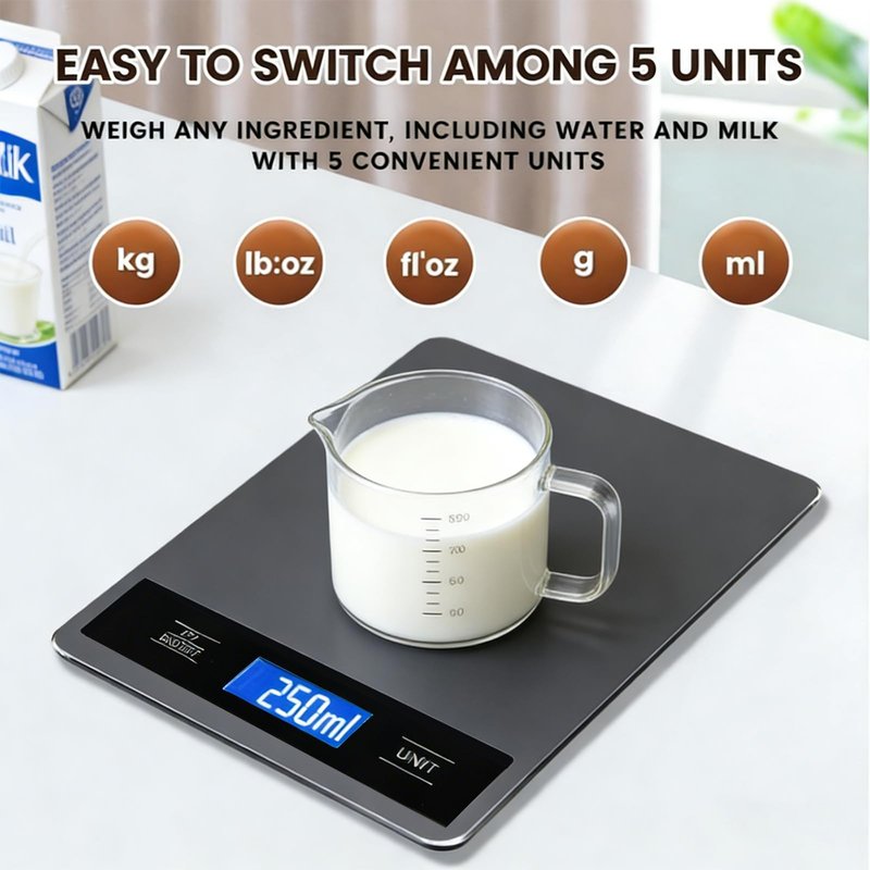 Kitchen Food Scale 33lb/15kg, High Precision 1g Digital Weight Scale with Timer & Backlit LCD, Stainless Steel, Tare & Unit Conversion (g/oz/ml/lb) for Pet Care or Cooking Baking Coffee Meat Bread