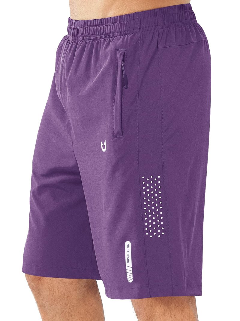 NORTHYARD Men's Athletic Running Shorts Gym Workout 7"/9"/5" Quick Dry Lightweight Sports Basketball Tennis 3 Zipper Pockets PURPLE-9inch M