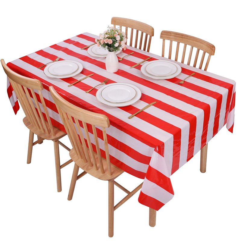 Kesfey 3 Packs Red and White Vertical Striped Tablecloth 54 x 108 Inch Circus Carnival Theme Party Table Cloths Decorations Waterproof Red Striped Picnic Table Cover for Patriotic Birthday Party