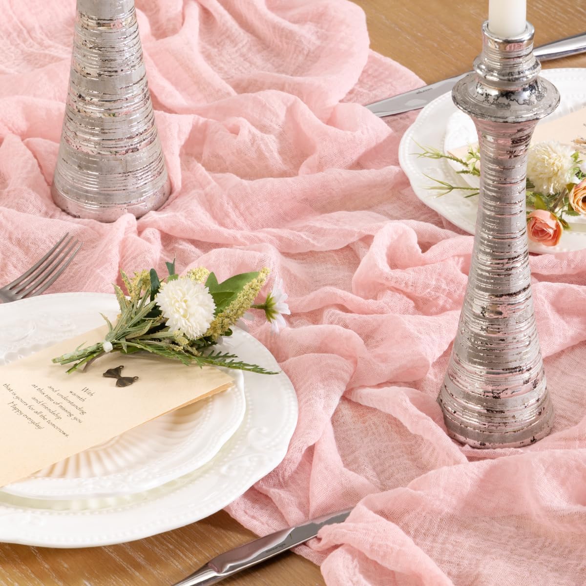 Skiennix Blush Pink Cheese Cloth Table Runner - 120 Inch Soft Rustic Boho Decor for Events