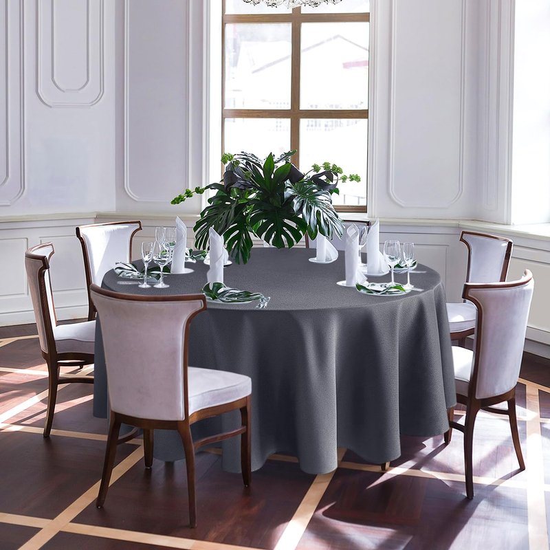 Biscaynebay Textured Fabric Round Tablecloths 108", Light Blue Water Resistant Table Cloth Circle Folding Table Covers Linen for Dining, Kitchen, Wedding, Parties etc. Machine Washable
