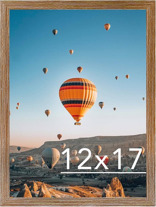 JCJMY 12x17 Picture Frame - Rustic Brown Wall Hanging Frame with Shatter-Resistant Plexiglass