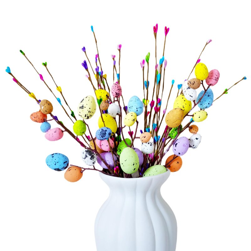VSHZXFH 33pcs Artificial Spring Floral Stems Spray Vine with Pastel Eggs and Berries - Table Centerpiece Twig Branches for Baby Shower Birthday Party Floral - Home Centerpiece Wreath Decoration
