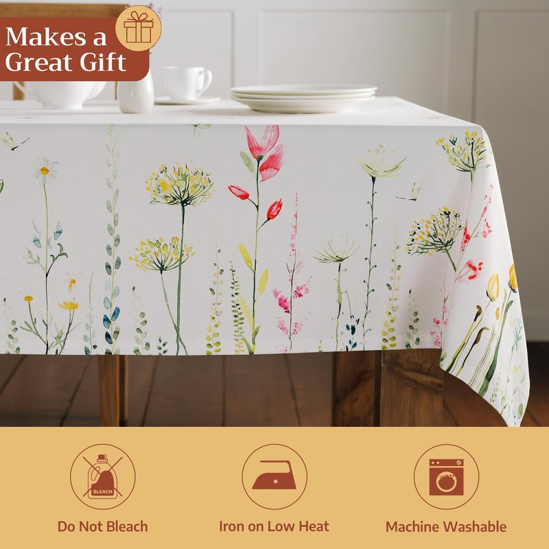 Maison d' Hermine Table Cloth Rectangle Table 100% Cotton 70 x 90 Inches Tablecloth Reusable Decorative for Dining Kitchen Room Farmhouse Home Gifts for Mothers Day Spring Summer - Botanical Fresh