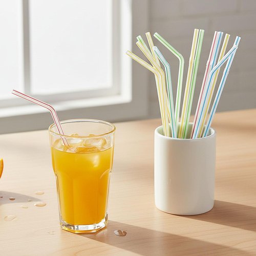 Flexible Plastic Straws Disposable, White Colorful Assortment |Bendy, Stylish Drinking Straws for Every Occasion & Party Decoration, 100 Count