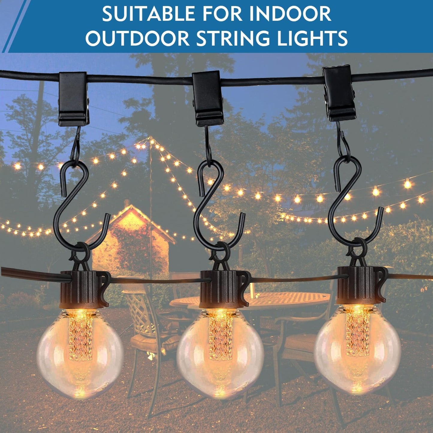 Skiennix Christmas Light Clips - 50 Pack Heavy Duty Metal Hooks for Outdoor String Lights | Perfect for RV & Tent Decor