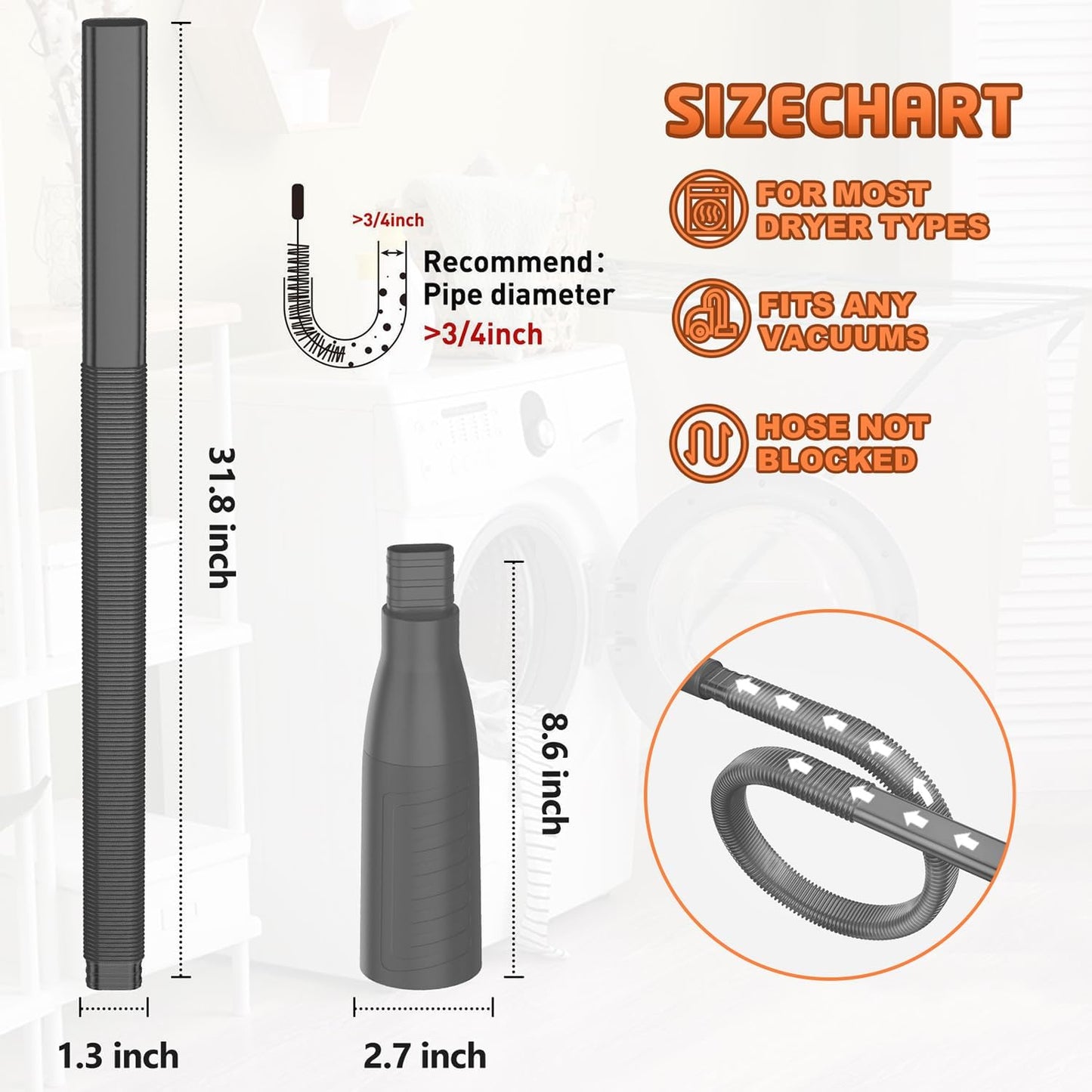 PetOde Dryer Vent Cleaner Kit - Efficient Lint Remover Vacuum Hose Attachment | Black Color