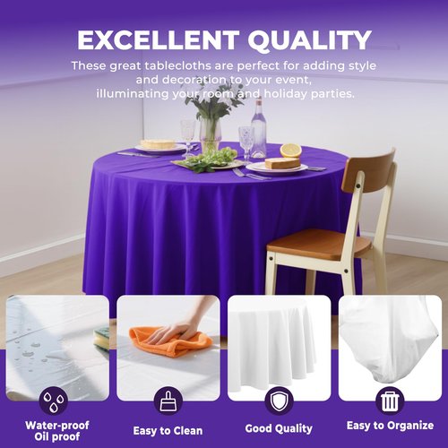 JHDZDHY 10 Pack Premium Disposable Plastic Tablecloth 84" Round Table Cover for Birthdays Weddings Christmas Anniversary Buffet Table (Purple)