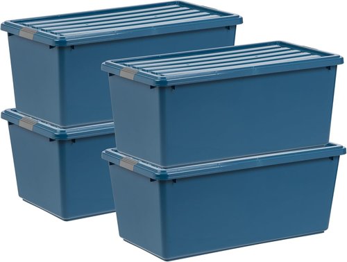 IRIS USA 91 Qt Stackable Plastic Storage Bins - BPA-Free, Eco-Friendly, Durable Nestable Containers | 4 Pack, Navy