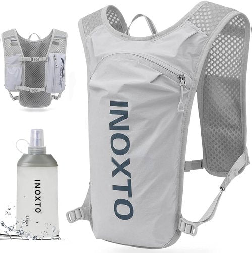 INOXTO Running Hydration Vest ,Lightweight Insulated Pack with 250ml Soft Flask Daypack for Hiking Trail Running Cycling Race Marathon for Women Men (Gray, Standard)