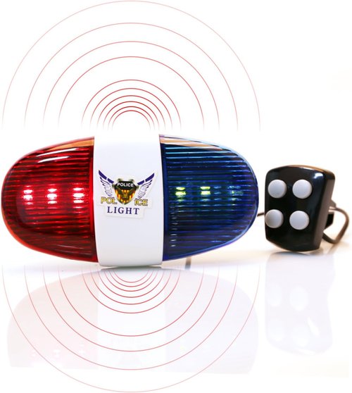 Bike LED Horn Siren with 6 Lights & 4 Sounds - Waterproof Bicycle Police Accessories