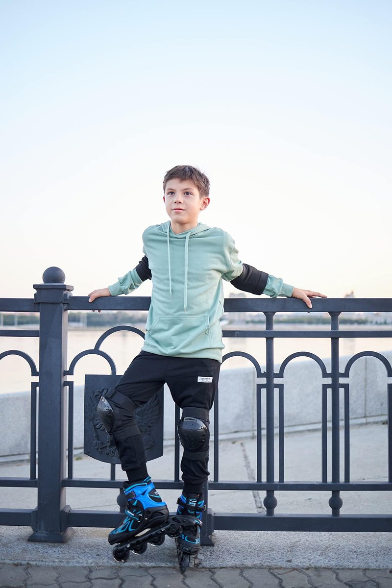 2PM SPORTS Vinal Boys Adjustable Flashing Inline Skates, All Wheels Light Up, Fun Illuminating Skates for Kids and Men- Azure Small (11C-13C US)