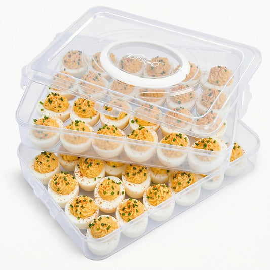 HANSGO 2 Pack Deviled Egg Containers with Lid, Portable Devil Egg Holder for 48 Eggs Clear Deviled Egg Carrier Tray for Home Party Kitchen Fridge Organizer