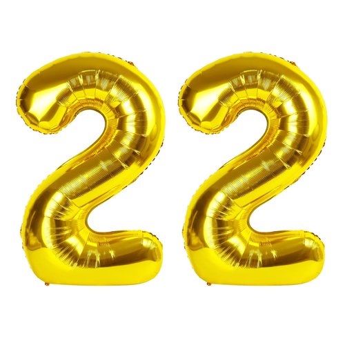 Gold Number 22 Balloon 40 inch, 22 Number Balloons, 22nd Gold Birthday Decorations, 22 Year Old Women Men Golden Party Supplies