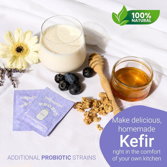 Yogourmet Kefir Starter with Probiotics (6 Sachets = 6 Quarts of Kefir) - Make Kefir at Home - Starter Culture - All Natural, Gluten Free, Kosher, Halal - 3 g Sachets