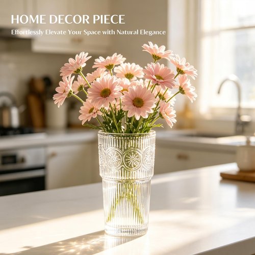 INSETLAN 20oz Ribbed & Floral Glass Tumblers with Lids and Glass Straws, Set of 2 – Iced Coffee Cups, Reusable Drinking Glasses for Water, Smoothies, Tea, and Juice – Perfect for Travel & Daily Use